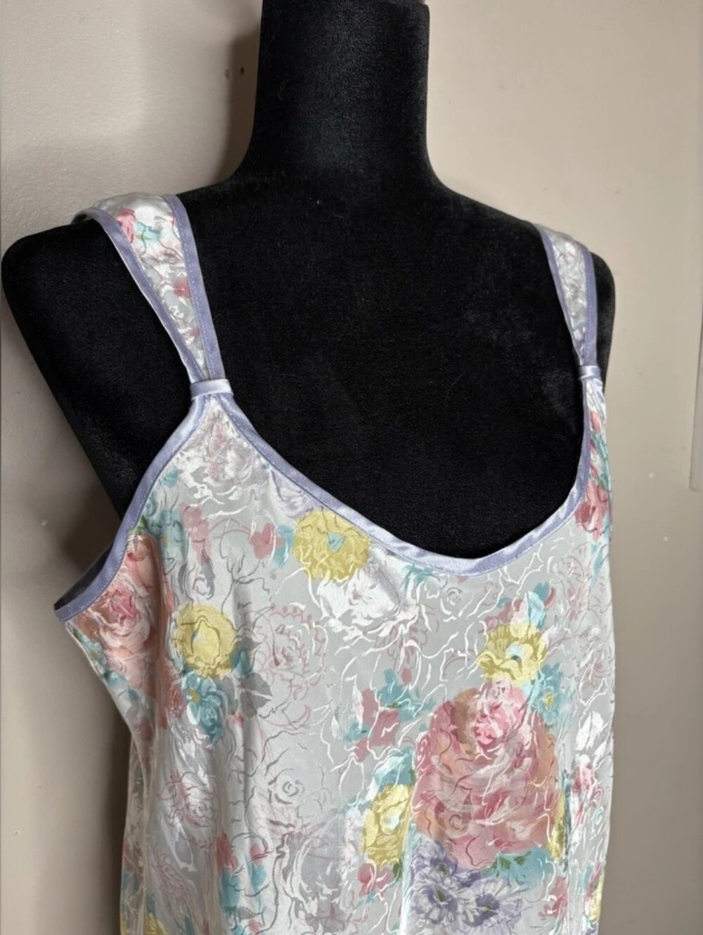 Floral Satin Slip Dress in Pastel Rose and Mint - Picture 2 of 5
